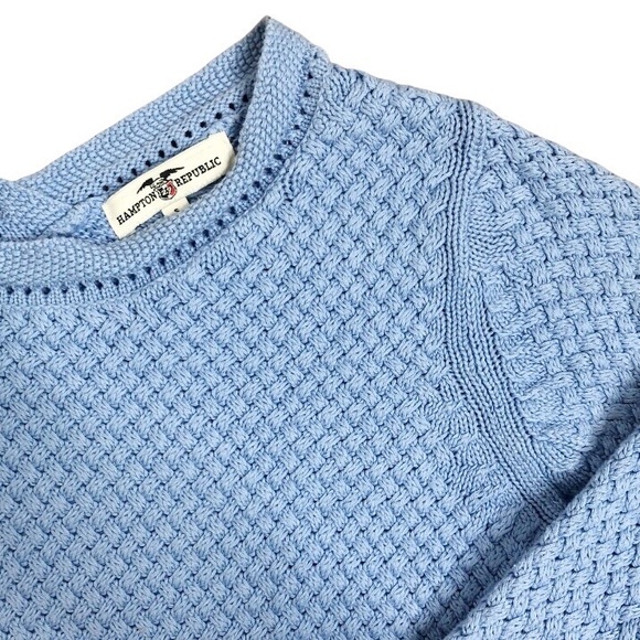 Light Blue Knit Sweater Small - Hampton Republic 27 woven cotton pullover - Picture 2 of 7